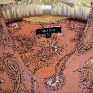 NWOT!! Ellen Tracy Nightgown Paisley Design Pink/Gray XL V-Neck Long Sleeve Midi